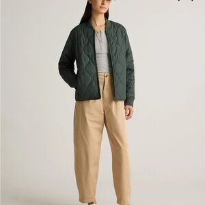 Quince Dark Green Quilted Bomber Jacket